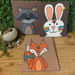 Aztec Kids Nursery Animal Creatures Acrylic Painting 3 Canvas Wall Art Decor